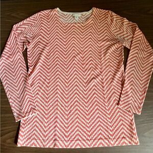 Garnet Hill long sleeve coral herringbone patterned sweater 100% Merino Wool M